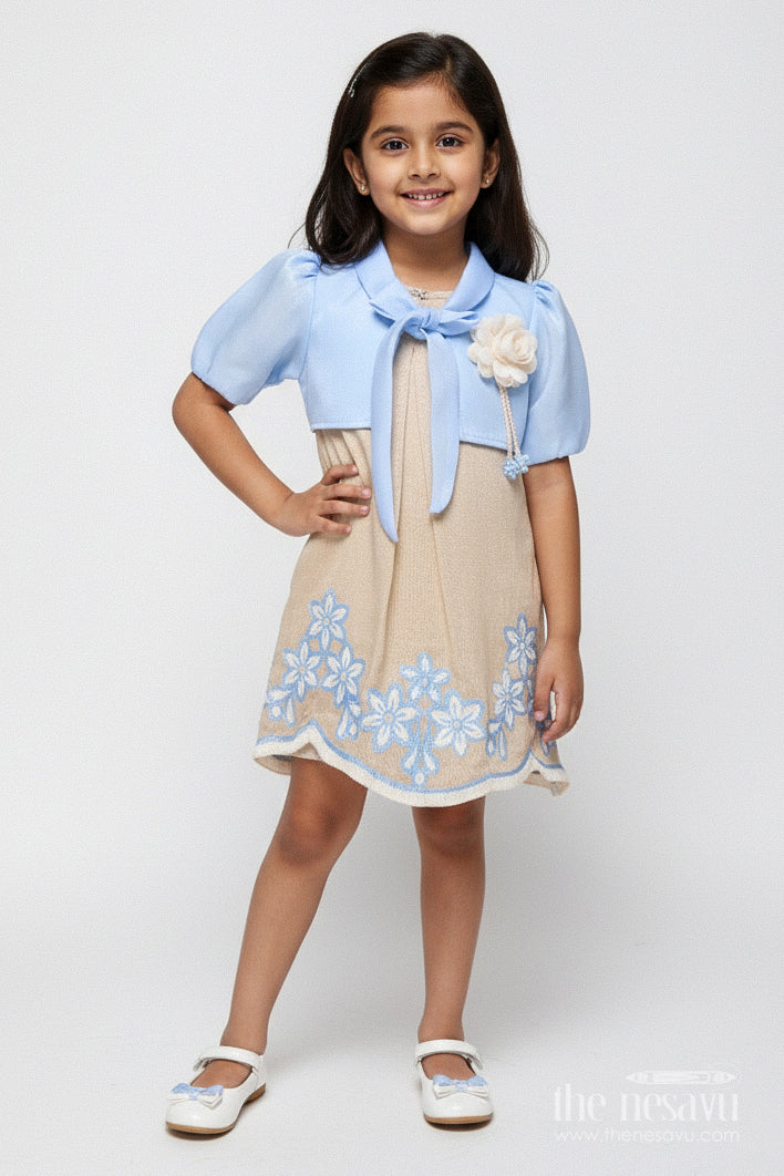 The Nesavu Girls Cotton Frock Baby Girl Frock with Embroidery for Birthdays and Festive Gatherings Nesavu 16 (1Y) / Blue GFC1864A-16 Nesavu baby girl frock embroidered hem bolero festive birthdays occasions