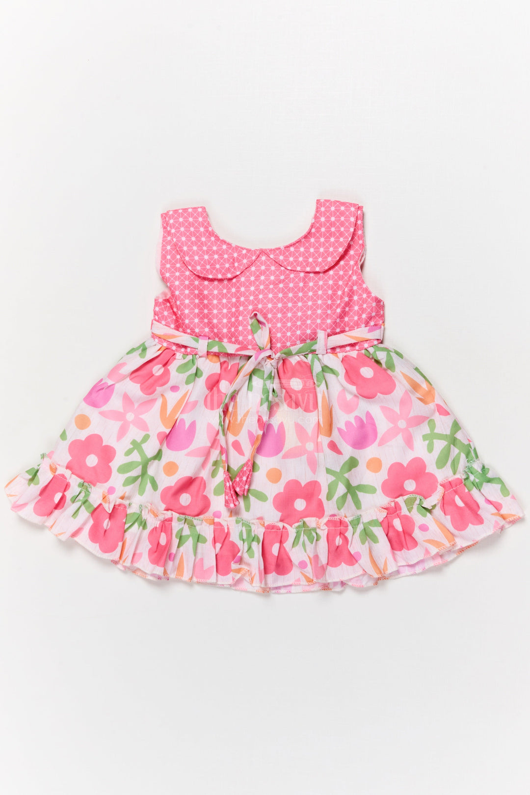 The Nesavu Baby Cotton Frocks Baby Girl Frock with Floral Print and Peter Pan Collar for Birthdays Nesavu 14 (6M) / Pink BFJ888A-14 Nesavu baby girl cotton frock with floral digital print and peter pan collar for birthday parties