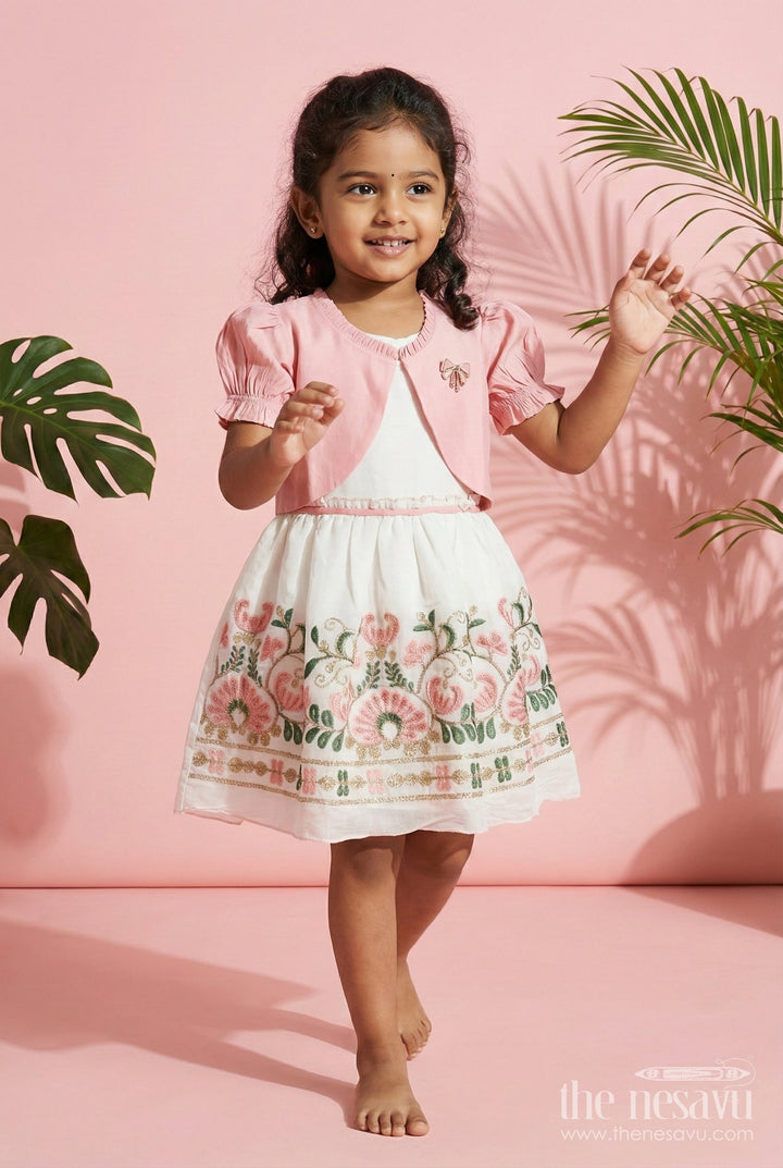 The Nesavu Girls Fancy Frock Baby Girl Frock with Jacket for Birthday and Festive Occasions Nesavu 20 (3Y) / Peach GFC1833A-20 Nesavu baby girl frock layered jacket look birthday festive celebrations