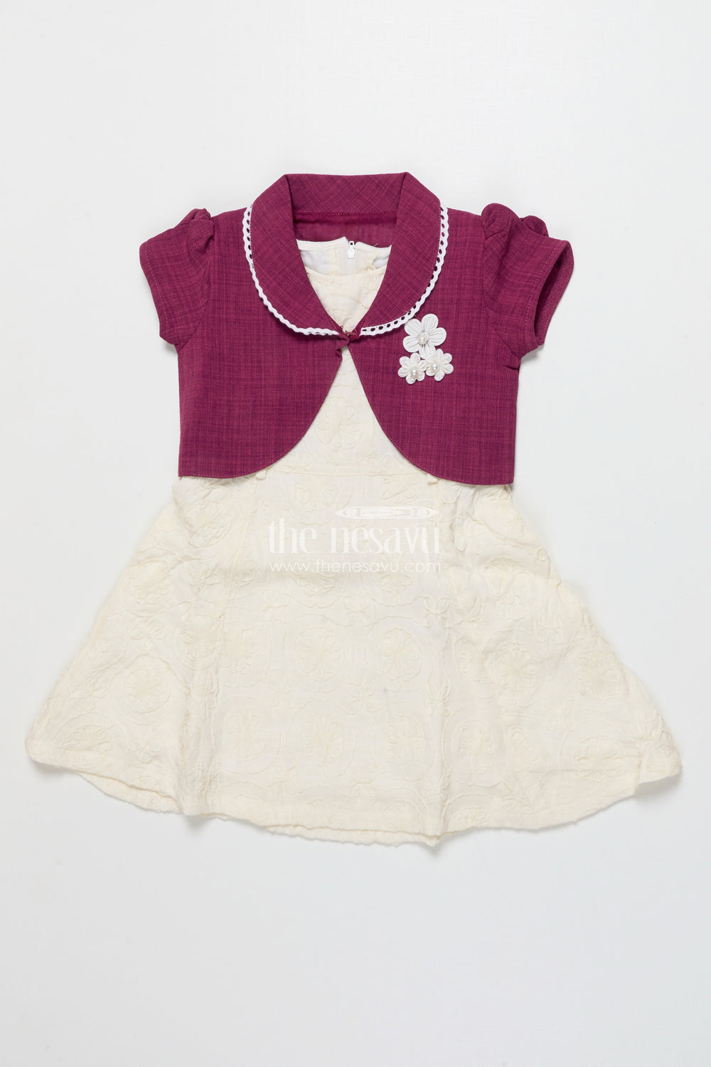The Nesavu Girls Cotton Frock Baby Girl Frock with Jacket for Festive Gatherings and Family Events Nesavu 20 (3Y) / Purple GFC1832B-20 Nesavu baby girl frock embroidered jacket festive gatherings family functions