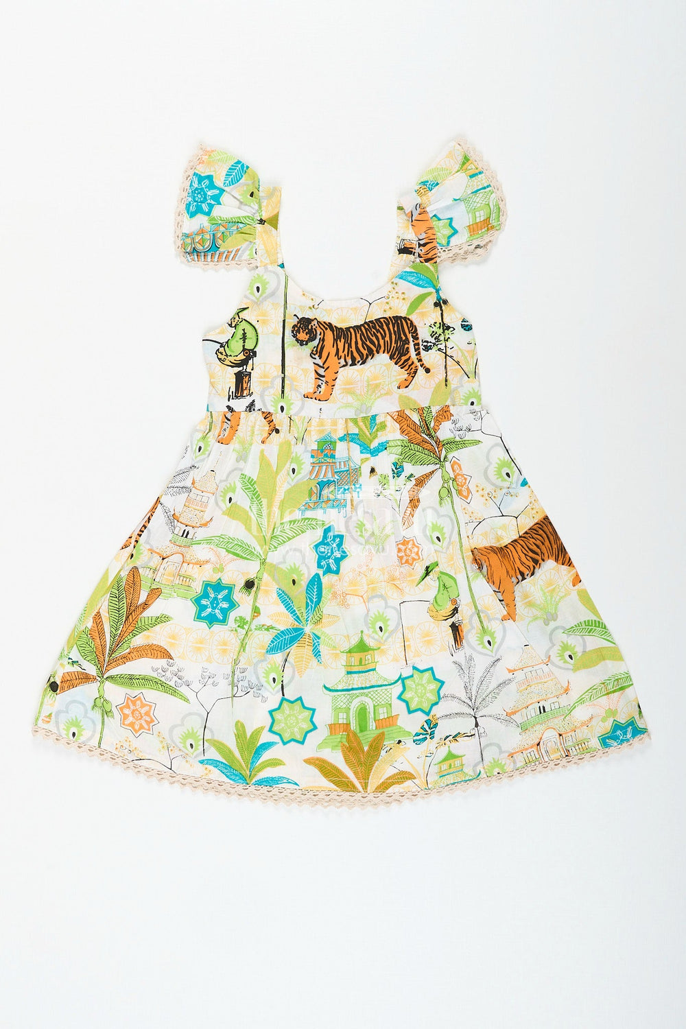 The Nesavu Baby girl frock with nature-inspired print for playful days Nesavu 16 (1Y) / Green GFC1968A-16 Nesavu baby girl frock jungle-inspired print  playful cotton outfit casual themed wear