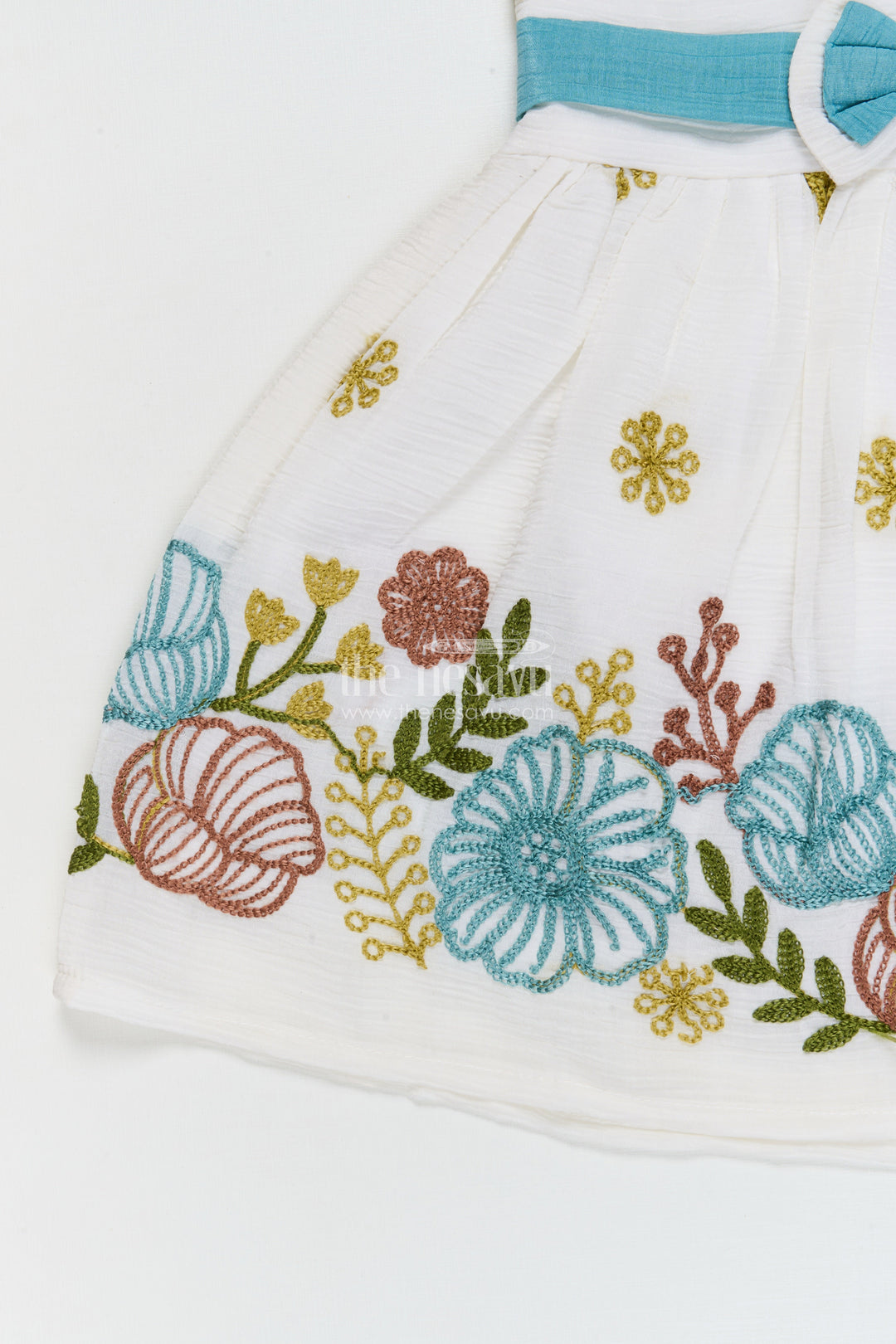 The Nesavu Girls Cotton Frock Baby Girl Frock with Thread Embroidery for Festive Daywear Nesavu Nesavu baby girl cotton frock with full floral thread embroidery and comfort fit