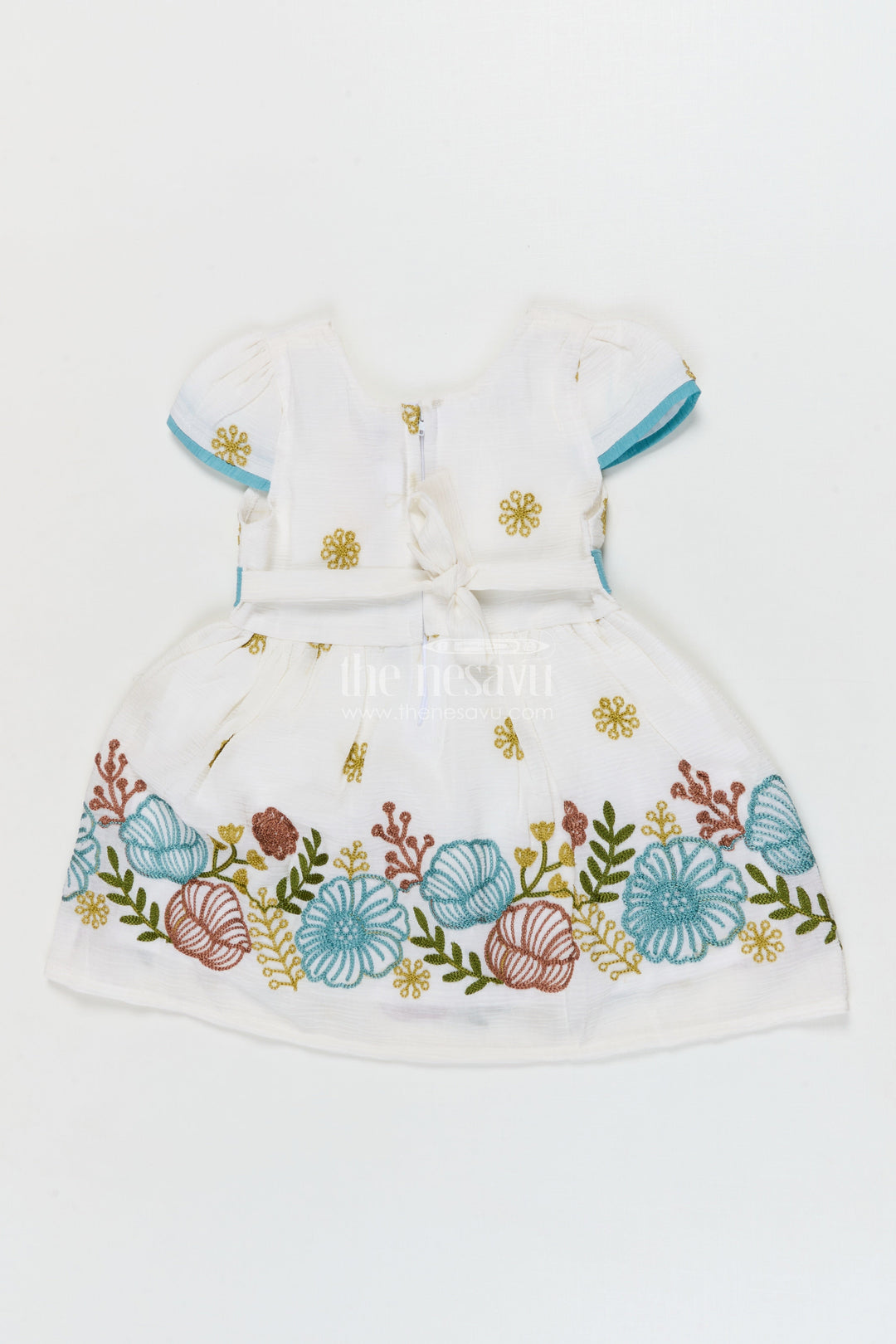 The Nesavu Girls Cotton Frock Baby Girl Frock with Thread Embroidery for Festive Daywear Nesavu Nesavu baby girl cotton frock with full floral thread embroidery and comfort fit
