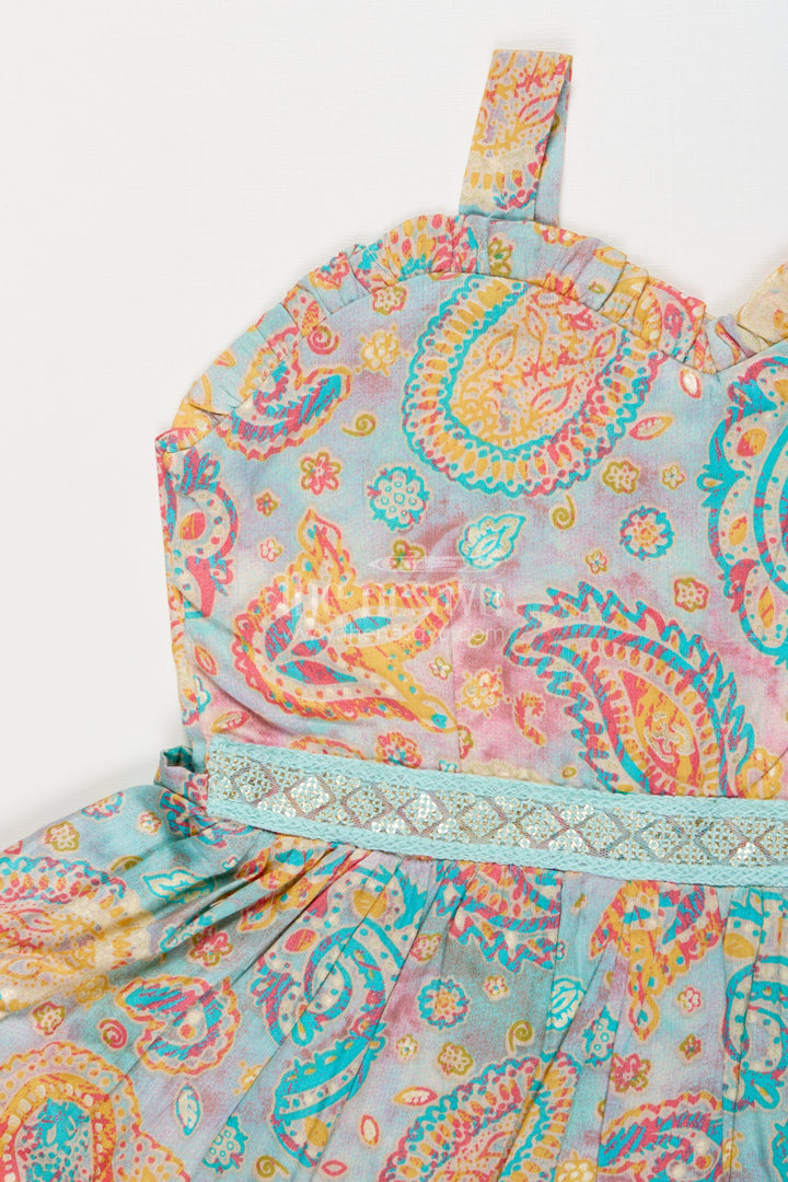 The Nesavu Girls Cotton Frock Baby Girl Frock with Traditional Paisley Print for Ethnic Functions Nesavu Nesavu baby girl ethnic frock with paisley digital print and strappy shoulders