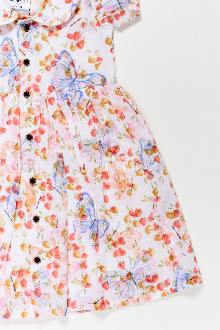The Nesavu Girls Cotton Frock Baby Girl Frocks Cotton in Georgette Designer Fabric with Soft Butterfly Floral Prints and Puff Sleeves Nesavu Baby Girl Frocks Cotton Georgette Butterfly Floral Print Puff Sleeves Daily Wear | The Nesavu