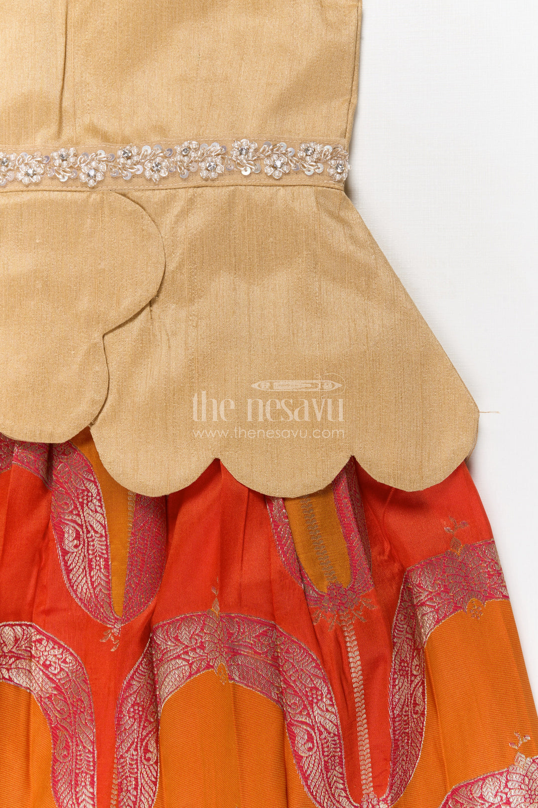 The Nesavu Pattu Pavadai Baby Girl Jacquard Pattu Pavadai Set for Festivals and Temple Wear Nesavu Nesavu baby girl jacquard pattu pavadai with scalloped blouse for temple festivals and weddings