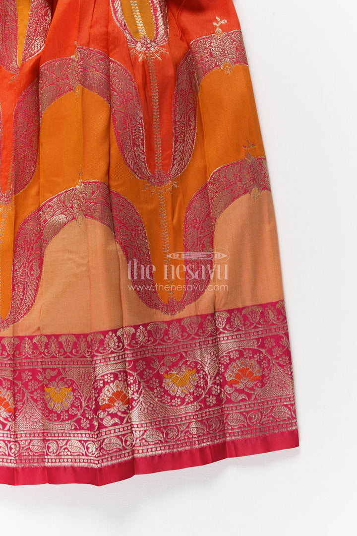 The Nesavu Pattu Pavadai Baby Girl Jacquard Pattu Pavadai Set for Festivals and Temple Wear Nesavu Nesavu baby girl jacquard pattu pavadai with scalloped blouse for temple festivals and weddings