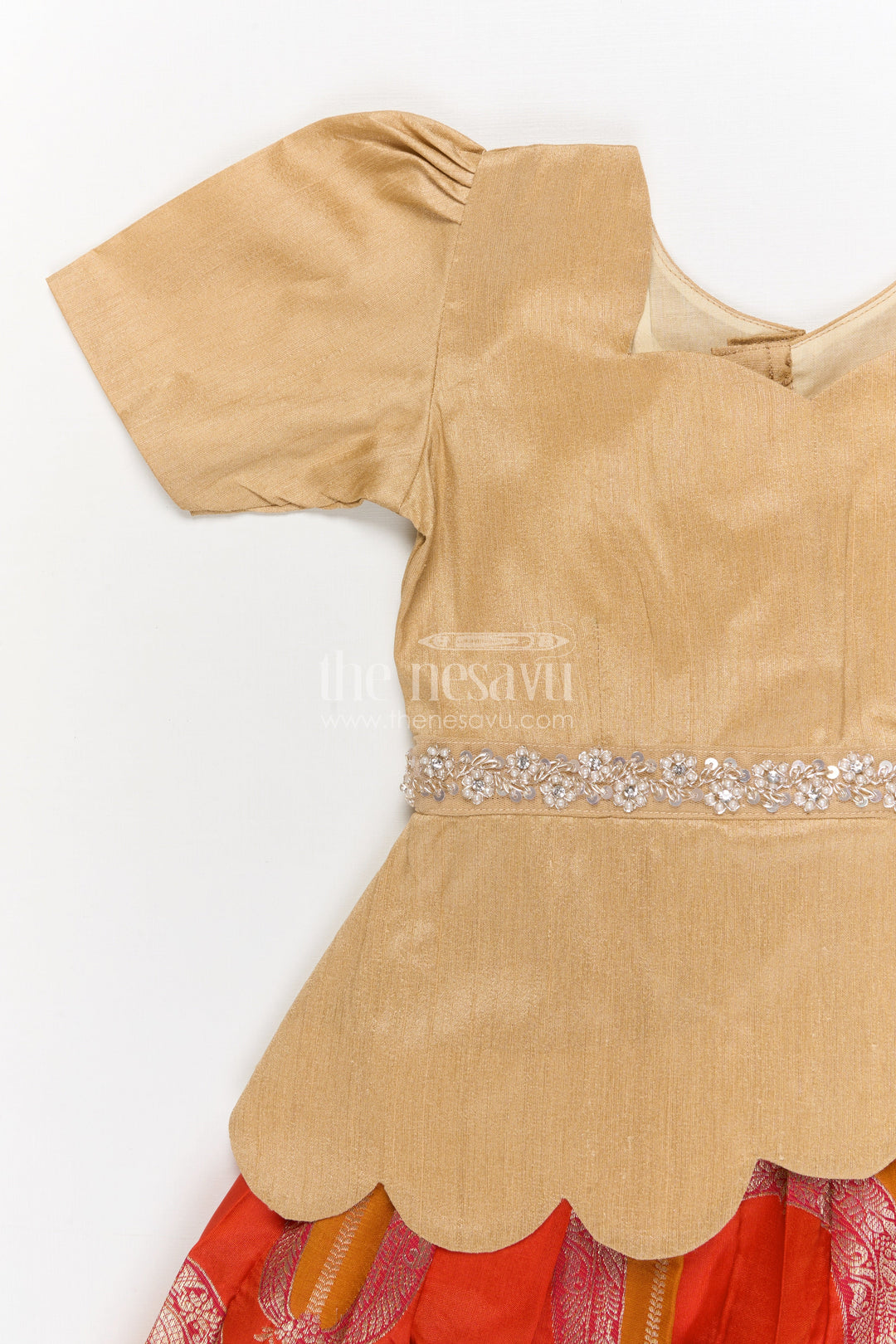 The Nesavu Pattu Pavadai Baby Girl Jacquard Pattu Pavadai Set for Festivals and Temple Wear Nesavu Nesavu baby girl jacquard pattu pavadai with scalloped blouse for temple festivals and weddings