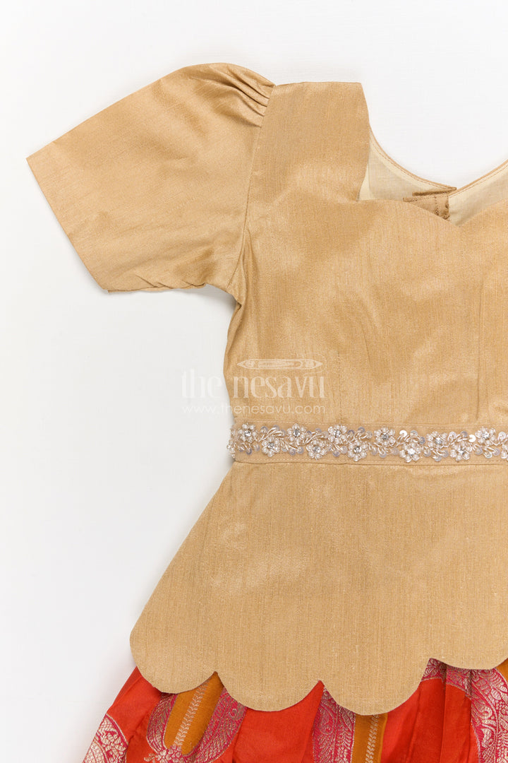 The Nesavu Pattu Pavadai Baby Girl Jacquard Pattu Pavadai Set for Festivals and Temple Wear Nesavu Nesavu baby girl jacquard pattu pavadai with scalloped blouse for temple festivals and weddings