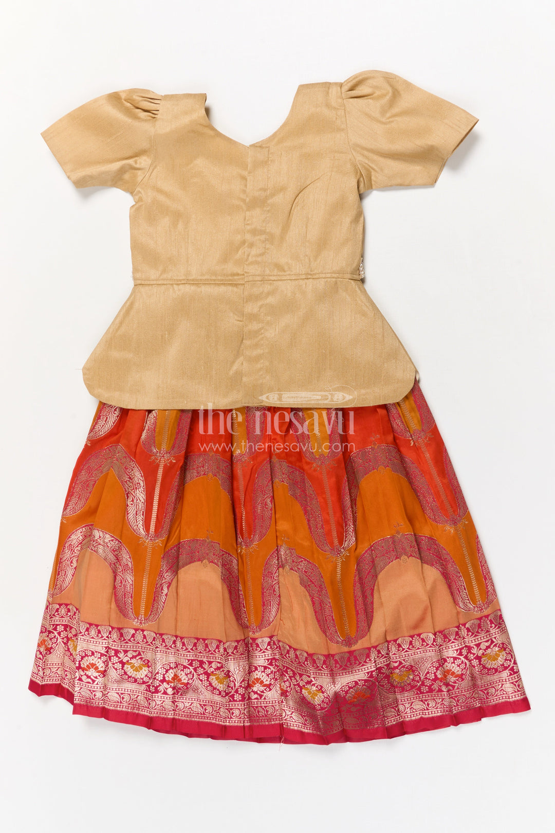 The Nesavu Pattu Pavadai Baby Girl Jacquard Pattu Pavadai Set for Festivals and Temple Wear Nesavu Nesavu baby girl jacquard pattu pavadai with scalloped blouse for temple festivals and weddings