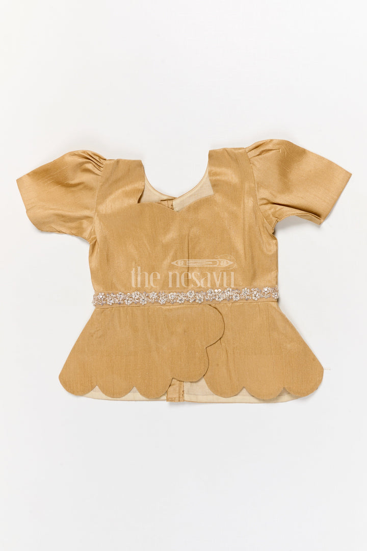 The Nesavu Pattu Pavadai Baby Girl Jacquard Pattu Pavadai Set for Festivals and Temple Wear Nesavu Nesavu baby girl jacquard pattu pavadai with scalloped blouse for temple festivals and weddings