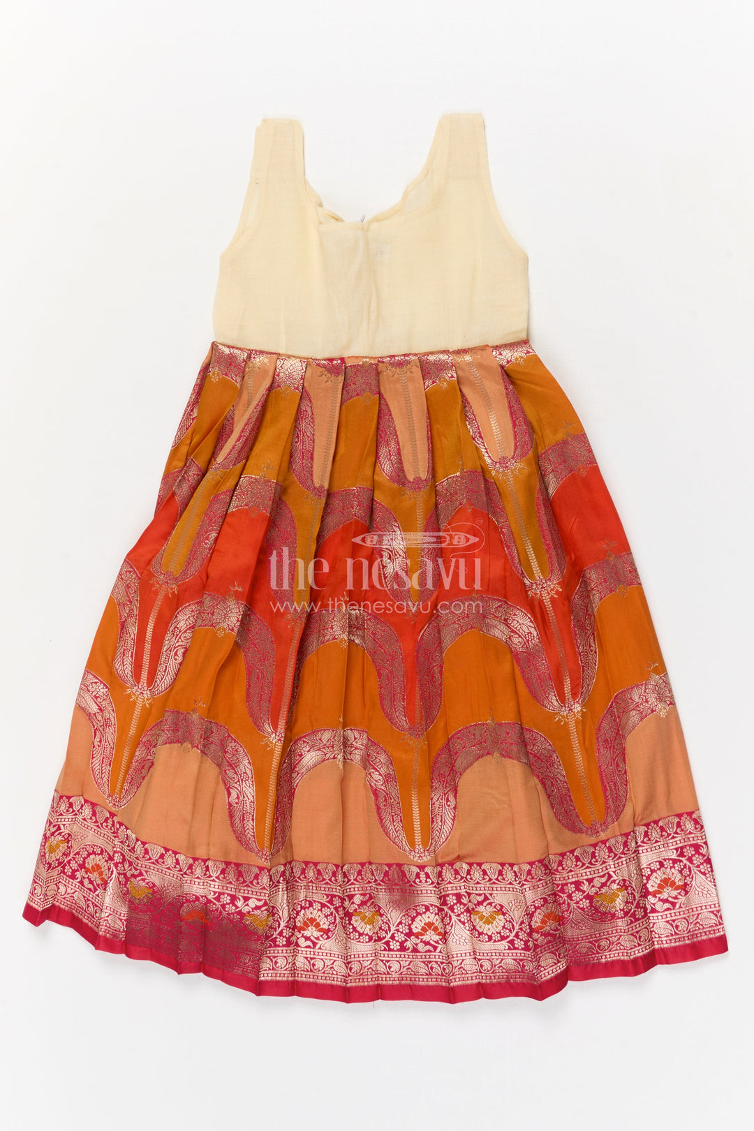 The Nesavu Pattu Pavadai Baby Girl Jacquard Pattu Pavadai Set for Festivals and Temple Wear Nesavu Nesavu baby girl jacquard pattu pavadai with scalloped blouse for temple festivals and weddings