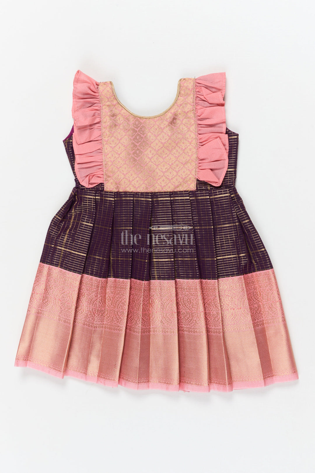 The Nesavu Girls Kanchi Silk Frock Baby Girl Kanchi Silk Frock for Cultural Celebrations and Naming Day Events Nesavu 10 (NB) / Purple / Style 1 KSF034BA-10 Nesavu baby girl Kanchi silk frock for naming ceremonies, festivals, and cultural functions