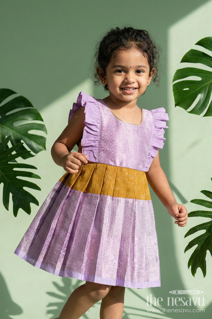 The Nesavu Girls Kanchi Silk Frock Baby Girl Kanchi Silk Frock for Festive Celebrations and Family Functions Nesavu 10 (NB) / Purple / Style 1 KSF018AA-10 Nesavu baby girl Kanchi silk frock for traditional festivals, poojas, and milestone celebrations