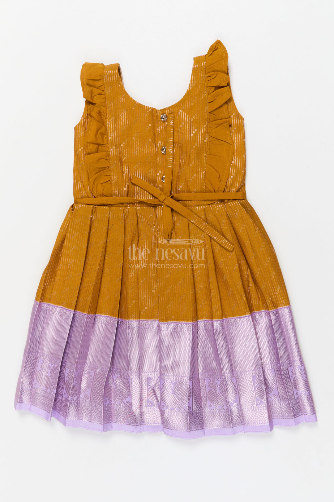 The Nesavu Girls Kanchi Silk Frock Baby Girl Kanchi Silk Frock for Festive Celebrations and Family Functions Nesavu Nesavu baby girl Kanchi silk frock for traditional festivals, poojas, and milestone celebrations