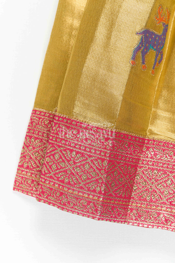 The Nesavu Girls Kanchi Silk Frock Baby Girl Kanchi Silk Frock for Festive Celebrations and Weddings Nesavu Nesavu Baby Girl Kanchi Silk Frock With Artistic Woven Motifs And Festive Small Border