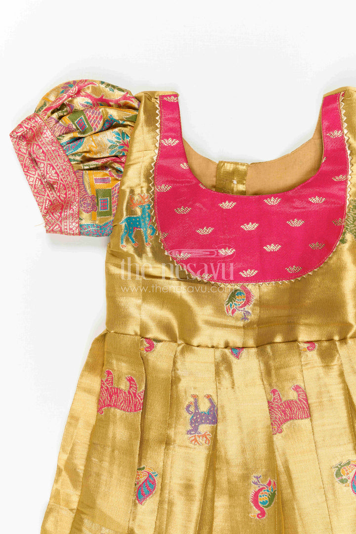 The Nesavu Girls Kanchi Silk Frock Baby Girl Kanchi Silk Frock for Festive Celebrations and Weddings Nesavu Nesavu Baby Girl Kanchi Silk Frock With Artistic Woven Motifs And Festive Small Border