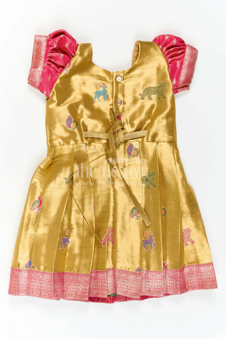 The Nesavu Girls Kanchi Silk Frock Baby Girl Kanchi Silk Frock for Festive Celebrations and Weddings Nesavu Nesavu Baby Girl Kanchi Silk Frock With Artistic Woven Motifs And Festive Small Border