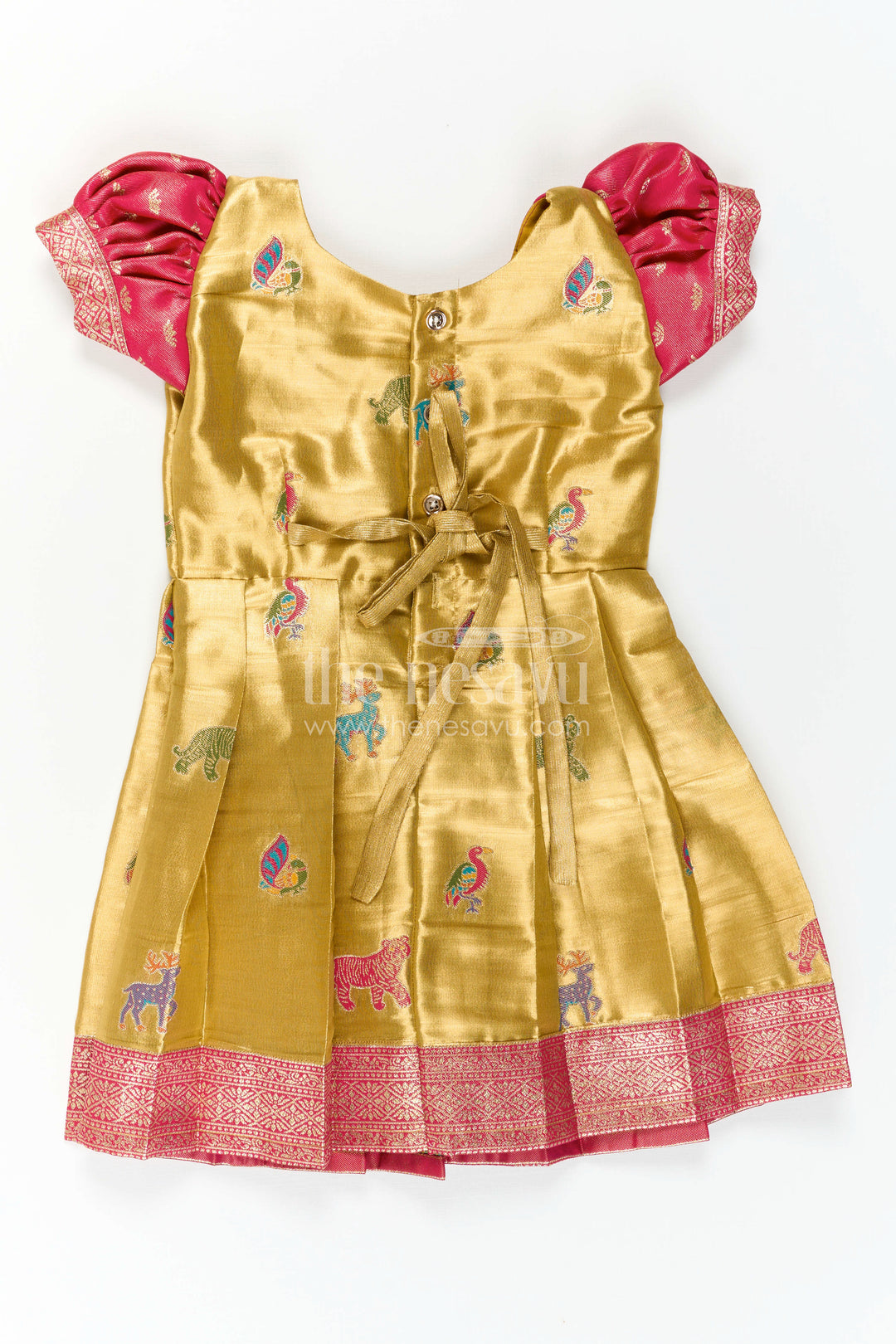 The Nesavu Girls Kanchi Silk Frock Baby Girl Kanchi Silk Frock for Festive Celebrations and Weddings Nesavu Nesavu Baby Girl Kanchi Silk Frock With Artistic Woven Motifs And Festive Small Border