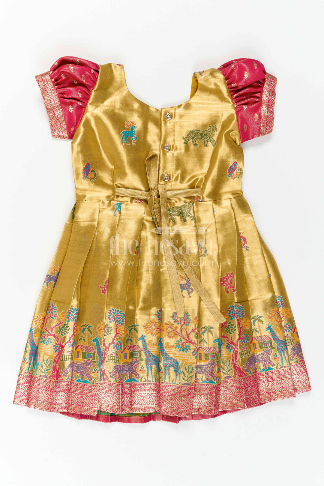 The Nesavu Girls Kanchi Silk Frock Baby Girl Kanchi Silk Frock for Festive Celebrations and Weddings Nesavu Nesavu Baby Girl Kanchi Silk Frock With Artistic Woven Motifs And Festive Small Border