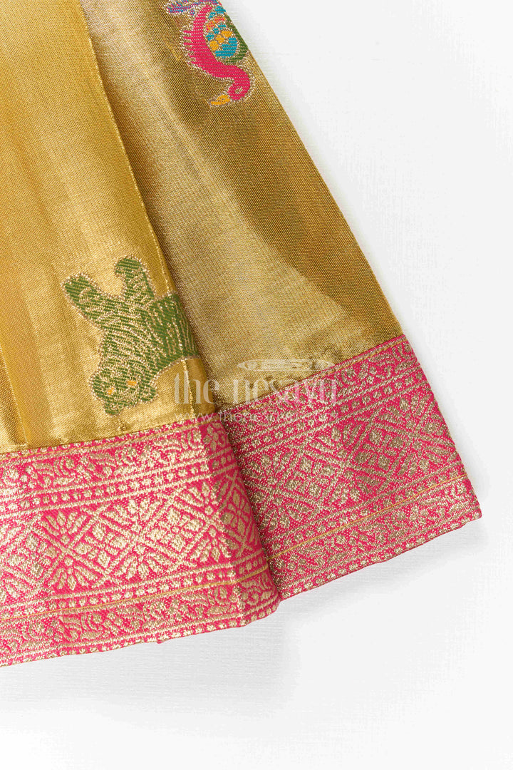 The Nesavu Girls Kanchi Silk Frock Baby Girl Kanchi Silk Frock for Festive Celebrations and Weddings Nesavu Nesavu Baby Girl Kanchi Silk Frock With Artistic Woven Motifs And Festive Small Border