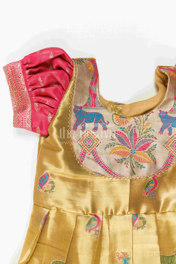 The Nesavu Girls Kanchi Silk Frock Baby Girl Kanchi Silk Frock for Festive Celebrations and Weddings Nesavu Nesavu Baby Girl Kanchi Silk Frock With Artistic Woven Motifs And Festive Small Border