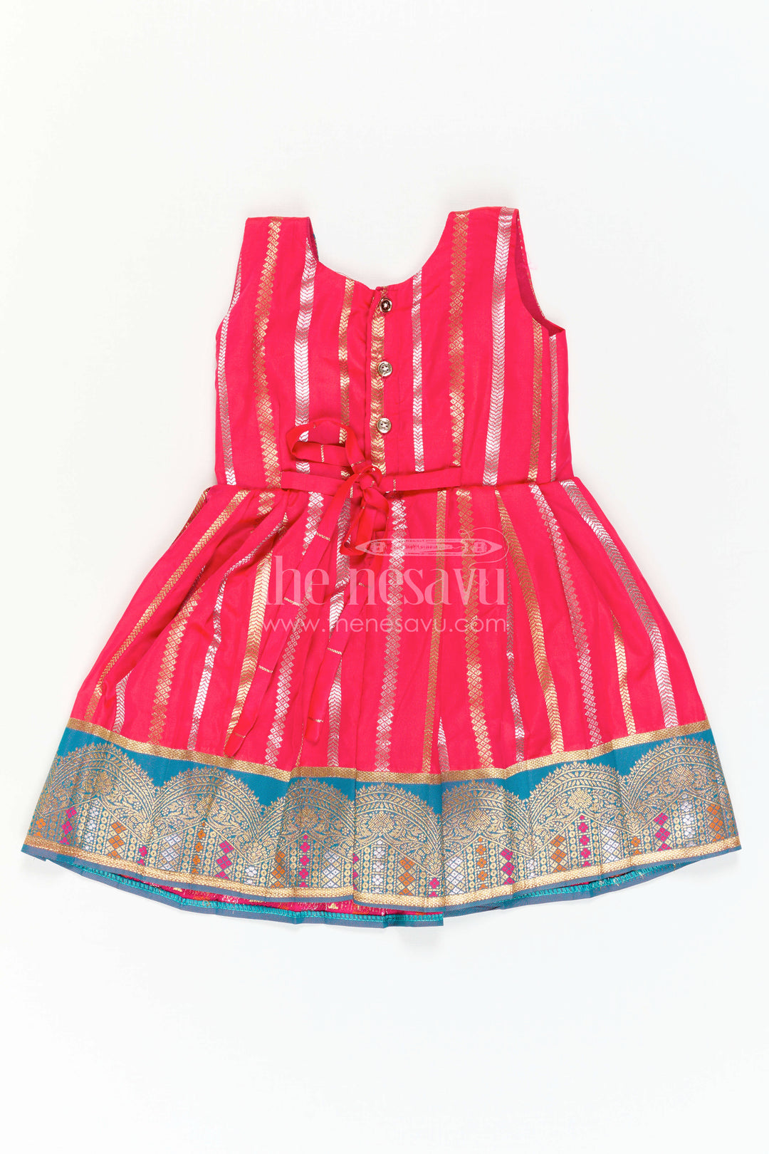 The Nesavu Girls Kanchi Silk Frock Baby Girl Kanchi Silk Frock for Festive Functions and Weddings Nesavu Nesavu Baby Girl Kanchi Silk Frock With Woven Stripes And Big Border For Festive Occasions