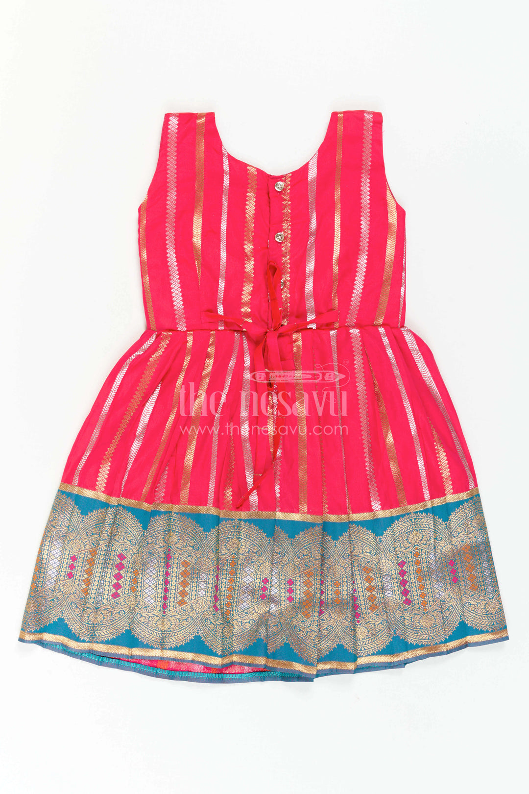 The Nesavu Girls Kanchi Silk Frock Baby Girl Kanchi Silk Frock for Festive Functions and Weddings Nesavu Nesavu Baby Girl Kanchi Silk Frock With Woven Stripes And Big Border For Festive Occasions