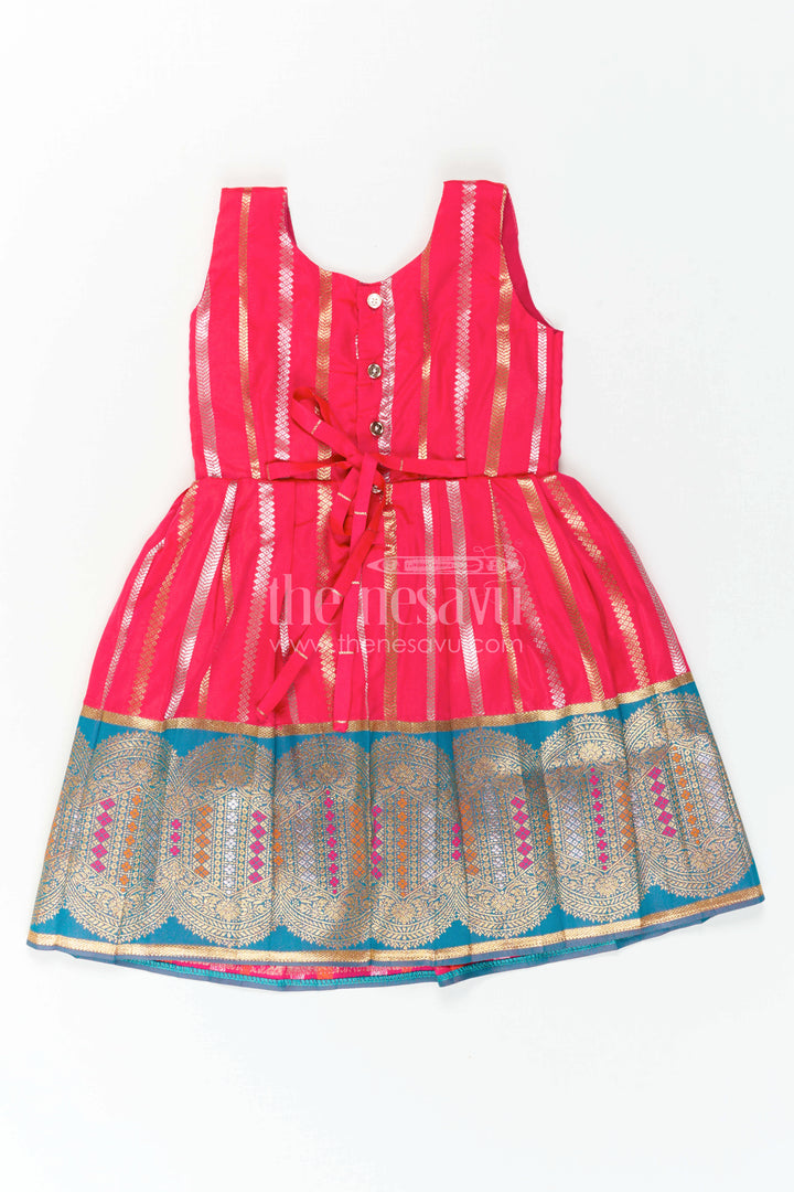 The Nesavu Girls Kanchi Silk Frock Baby Girl Kanchi Silk Frock for Festive Functions and Weddings Nesavu Nesavu Baby Girl Kanchi Silk Frock With Woven Stripes And Big Border For Festive Occasions