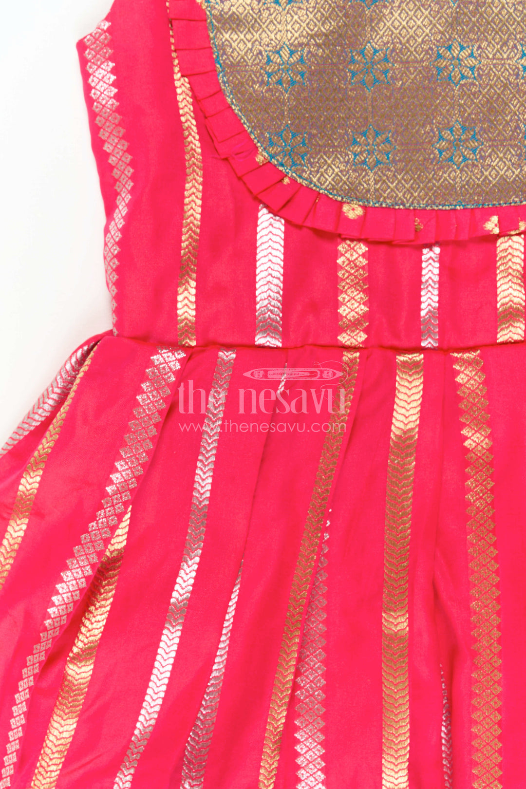 The Nesavu Girls Kanchi Silk Frock Baby Girl Kanchi Silk Frock for Festive Functions and Weddings Nesavu Nesavu Baby Girl Kanchi Silk Frock With Woven Stripes And Big Border For Festive Occasions