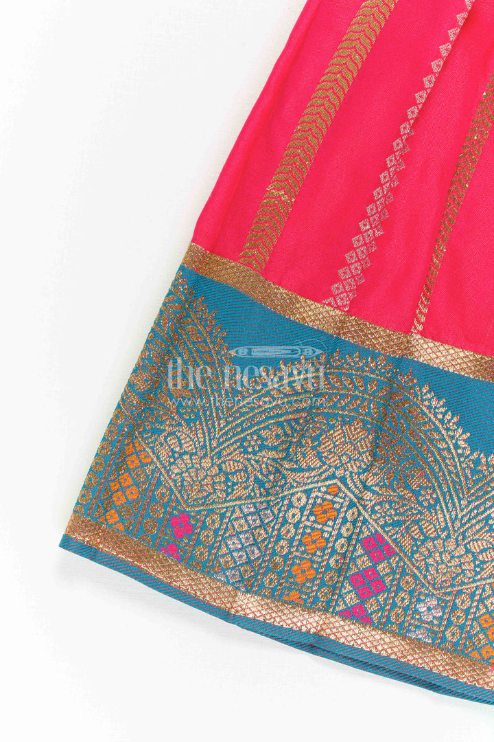 The Nesavu Girls Kanchi Silk Frock Baby Girl Kanchi Silk Frock for Festive Functions and Weddings Nesavu Nesavu Baby Girl Kanchi Silk Frock With Woven Stripes And Big Border For Festive Occasions