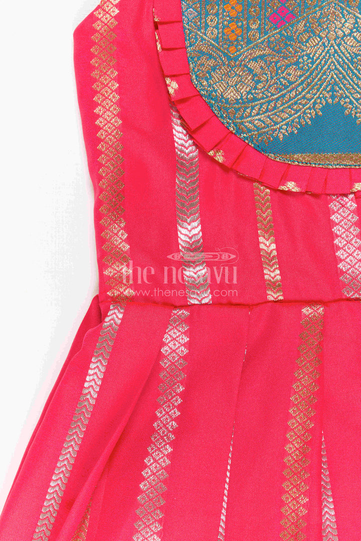 The Nesavu Girls Kanchi Silk Frock Baby Girl Kanchi Silk Frock for Festive Functions and Weddings Nesavu Nesavu Baby Girl Kanchi Silk Frock With Woven Stripes And Big Border For Festive Occasions