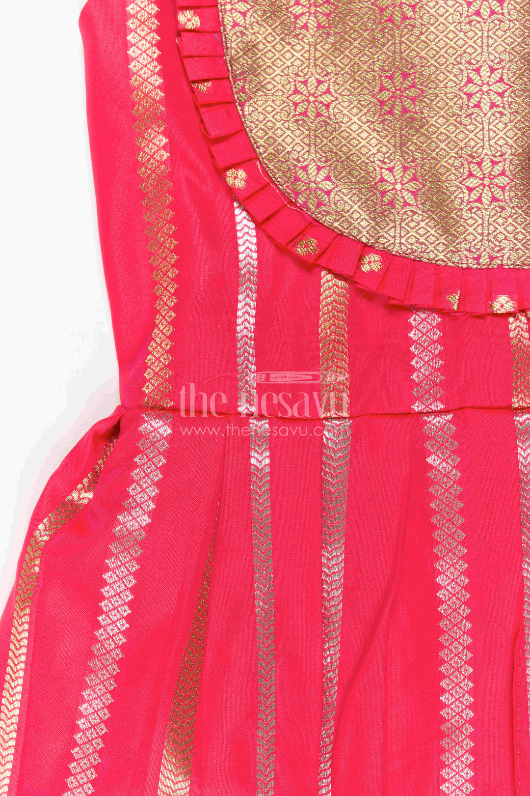 The Nesavu Girls Kanchi Silk Frock Baby Girl Kanchi Silk Frock for Festive Functions and Weddings Nesavu Nesavu Baby Girl Kanchi Silk Frock With Woven Stripes And Big Border For Festive Occasions