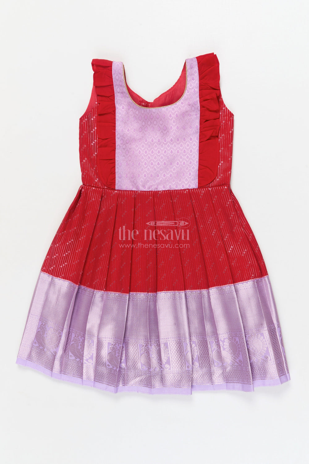 The Nesavu Girls Kanchi Silk Frock Baby Girl Kanchi Silk Frock for Festive Gatherings and Traditional Family Events Nesavu 22 (4Y) / Purple / Style 2 KSF018CB-22 Nesavu baby girl Kanchi silk frock for ethnic functions, festivals, and cultural occasions