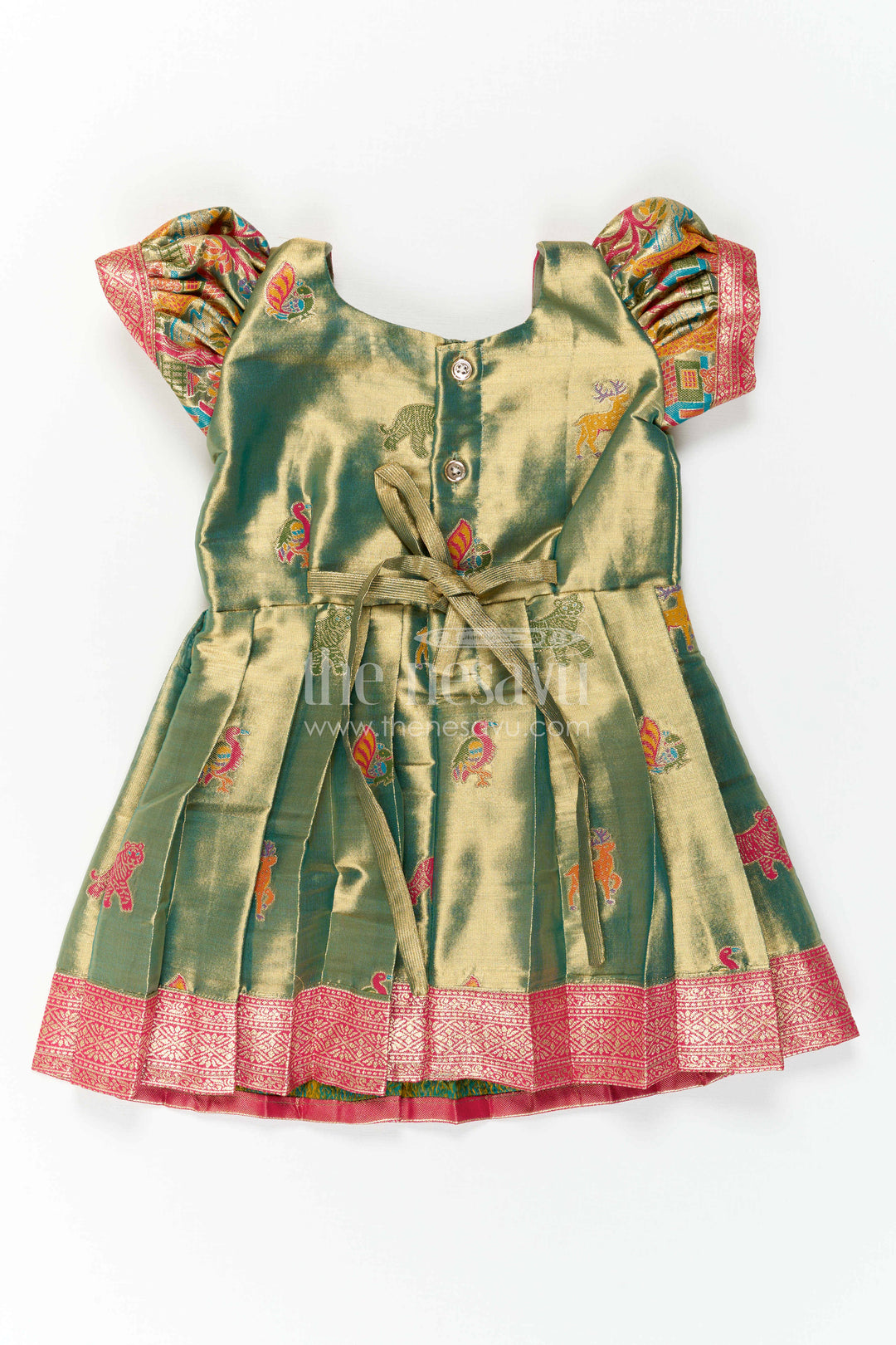 The Nesavu Girls Kanchi Silk Frock Baby Girl Kanchi Silk Frock for Festive Occasions and Weddings Nesavu Nesavu Baby Girl Kanchi Silk Frock With Woven Motifs And Festive Small Border Design