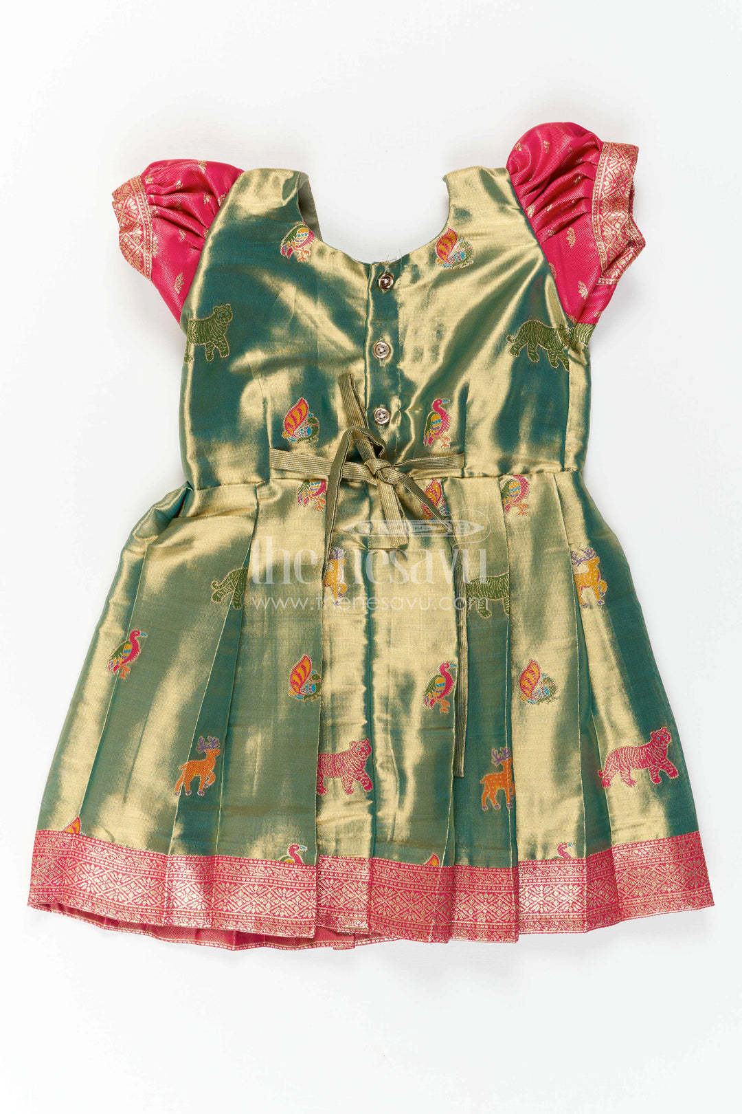 The Nesavu Girls Kanchi Silk Frock Baby Girl Kanchi Silk Frock for Festive Occasions and Weddings Nesavu Nesavu Baby Girl Kanchi Silk Frock With Woven Motifs And Festive Small Border Design
