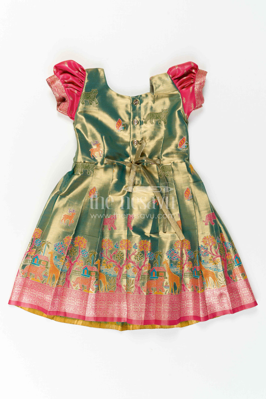 The Nesavu Girls Kanchi Silk Frock Baby Girl Kanchi Silk Frock for Festive Occasions and Weddings Nesavu Nesavu Baby Girl Kanchi Silk Frock With Woven Motifs And Festive Small Border Design