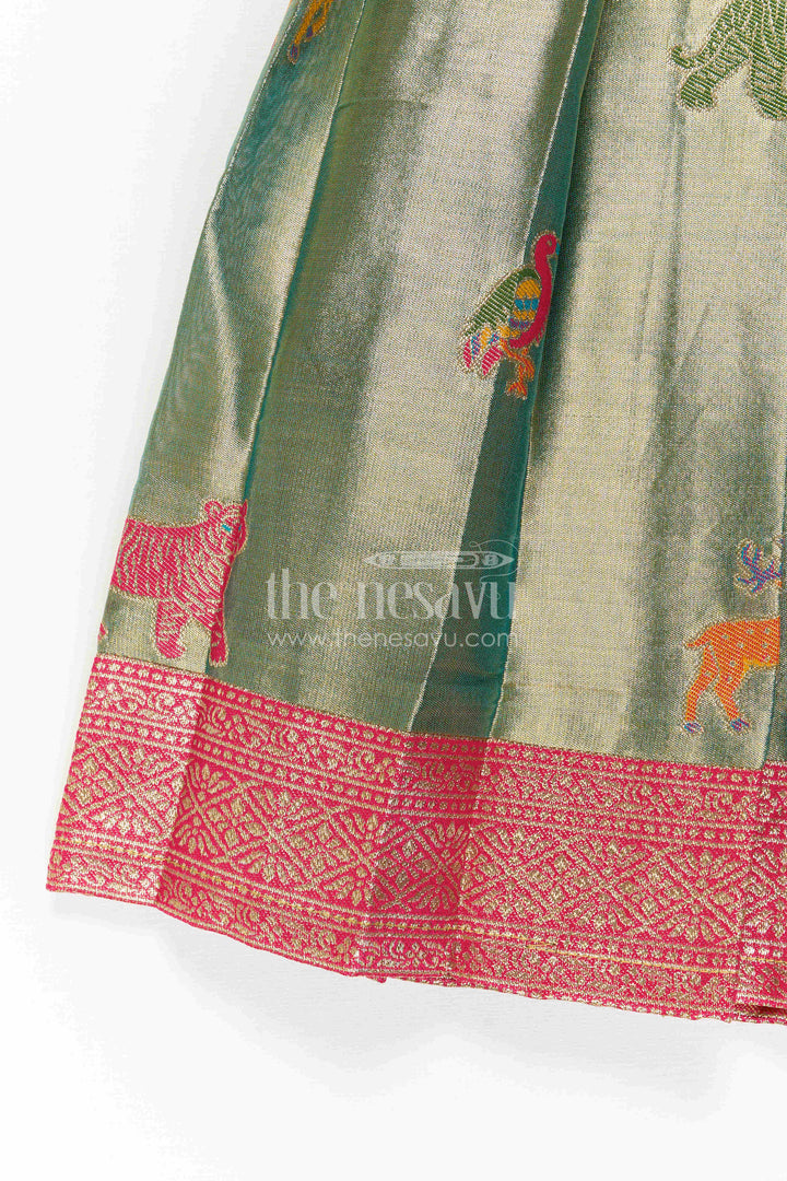 The Nesavu Girls Kanchi Silk Frock Baby Girl Kanchi Silk Frock for Festive Occasions and Weddings Nesavu Nesavu Baby Girl Kanchi Silk Frock With Woven Motifs And Festive Small Border Design