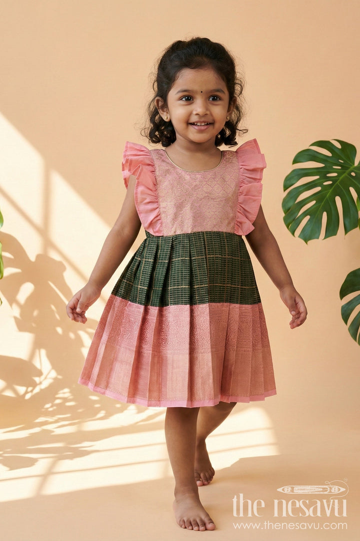 The Nesavu Girls Kanchi Silk Frock Baby Girl Kanchi Silk Frock for Naming Ceremonies and Festive Gatherings Nesavu 10 (NB) / Green / Style 1 KSF034AA-10 Nesavu baby girl Kanchi silk frock for naming ceremonies, poojas, and festive occasions