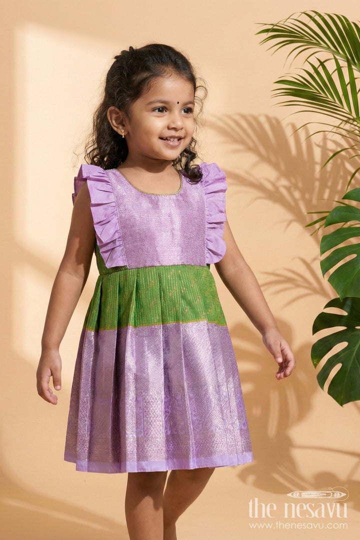 The Nesavu Girls Kanchi Silk Frock Baby Girl Kanchi Silk Frock for Poojas and Traditional Day Celebrations Nesavu 10 (NB) / Purple / Style 1 KSF018DA-10 Nesavu baby girl Kanchi silk frock for traditional school days, poojas, and ethnic family events