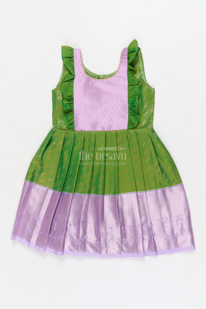 The Nesavu Girls Kanchi Silk Frock Baby Girl Kanchi Silk Frock for Poojas and Traditional Day Celebrations Nesavu 22 (4Y) / Purple / Style 2 KSF018DB-22 Nesavu baby girl Kanchi silk frock for traditional school days, poojas, and ethnic family events