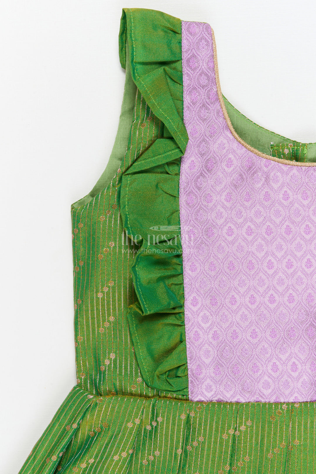 The Nesavu Girls Kanchi Silk Frock Baby Girl Kanchi Silk Frock for Poojas and Traditional Day Celebrations Nesavu Nesavu baby girl Kanchi silk frock for traditional school days, poojas, and ethnic family events