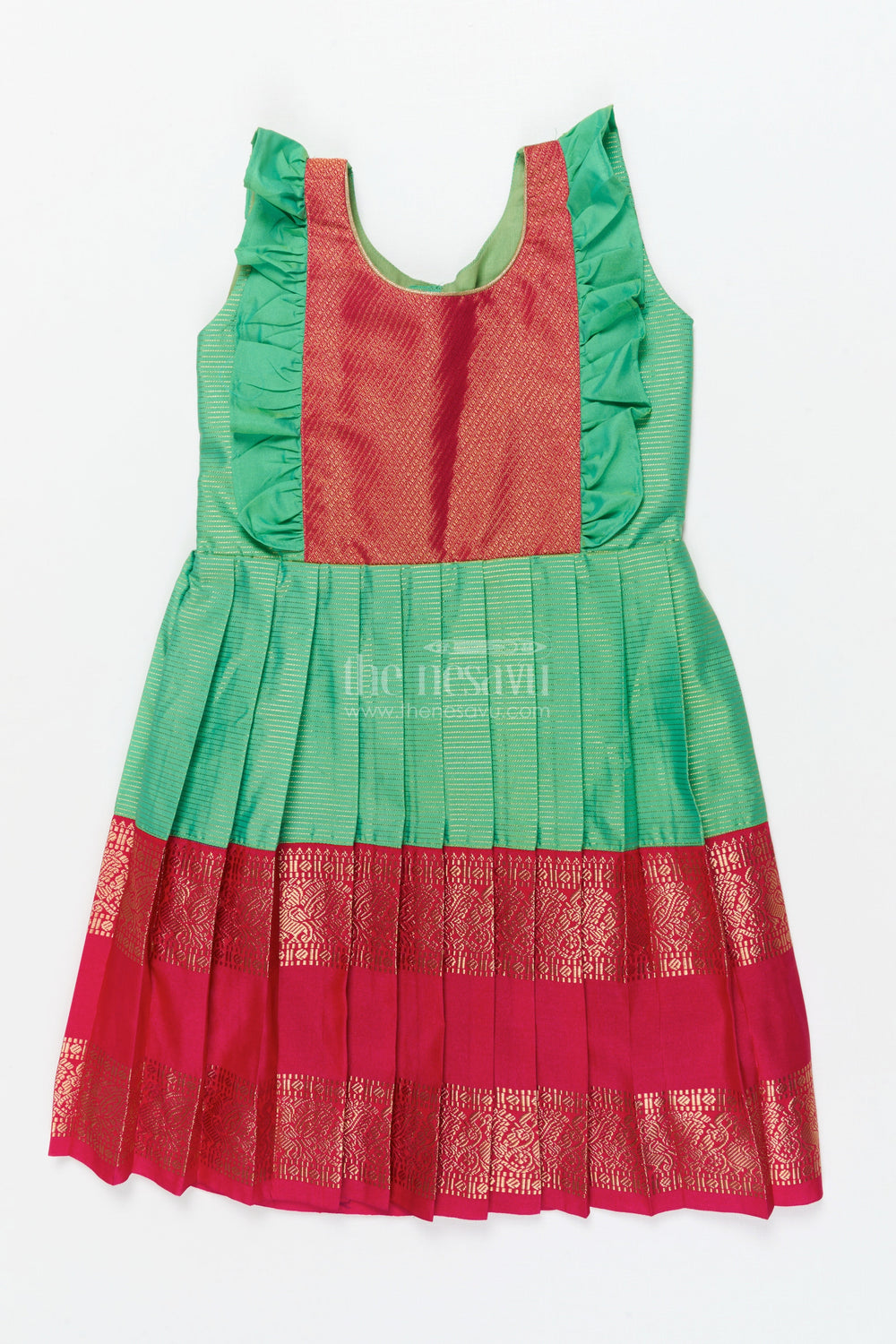 The Nesavu Girls Kanchi Silk Frock Baby Girl Kanchi Silk Frock for Temple Visits and Festive Family Occasions Nesavu 22 (4Y) / Red / Style 2 KSF033AB-22 Nesavu baby girl Kanchi silk frock for temple functions, festive days, and traditional ceremonies