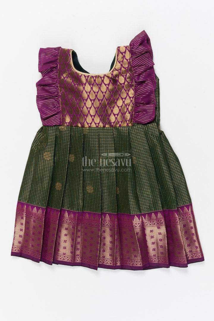 The Nesavu Girls Kanchi Silk Frock Baby Girl Kanchi Silk Frock for Traditional Functions and Temple Visits Nesavu 10 (NB) / Green / Style 3 KSF006AC-10 Nesavu baby girl Kanchi silk frock for weddings, festivals, and traditional celebrations