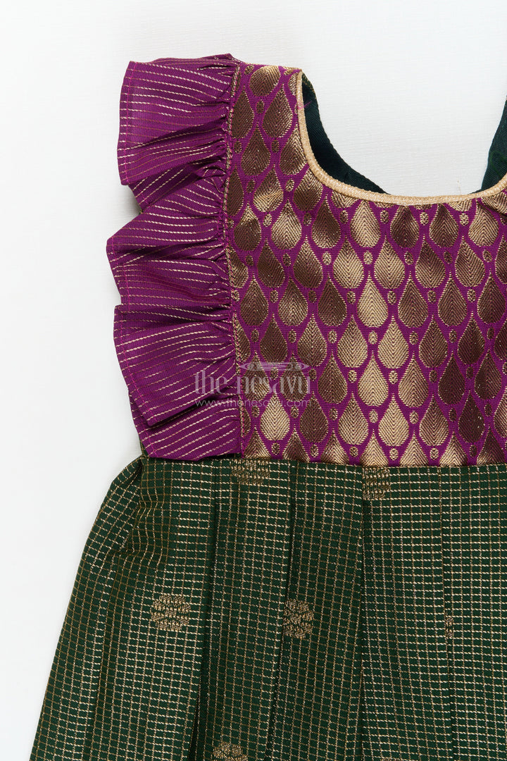 The Nesavu Girls Kanchi Silk Frock Baby Girl Kanchi Silk Frock for Traditional Functions and Temple Visits Nesavu Nesavu baby girl Kanchi silk frock for weddings, festivals, and traditional celebrations