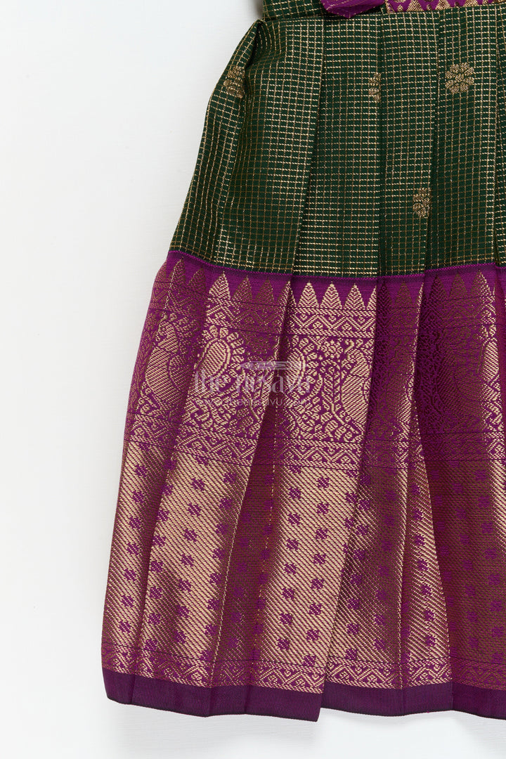 The Nesavu Girls Kanchi Silk Frock Baby Girl Kanchi Silk Frock for Traditional Functions and Temple Visits Nesavu Nesavu baby girl Kanchi silk frock for weddings, festivals, and traditional celebrations