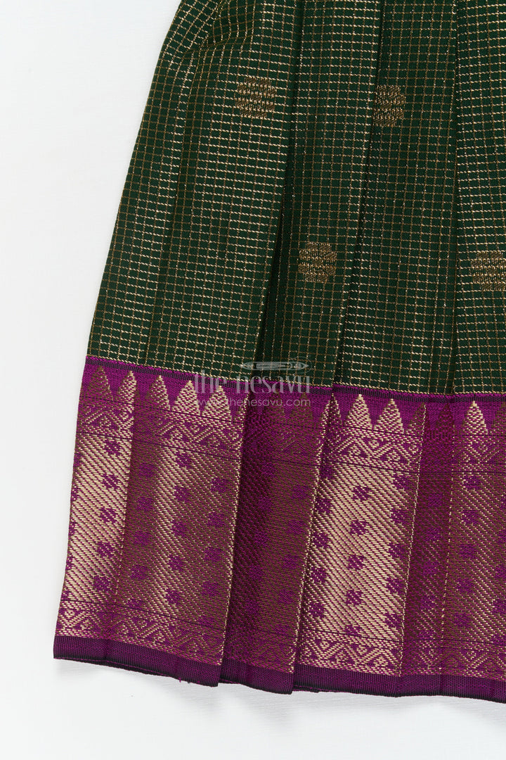 The Nesavu Girls Kanchi Silk Frock Baby Girl Kanchi Silk Frock for Traditional Functions and Temple Visits Nesavu Nesavu baby girl Kanchi silk frock for weddings, festivals, and traditional celebrations