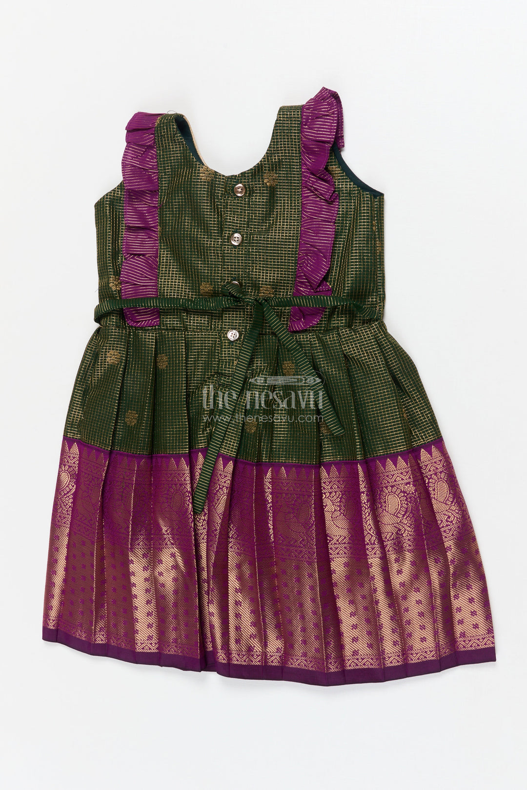 The Nesavu Girls Kanchi Silk Frock Baby Girl Kanchi Silk Frock for Traditional Functions and Temple Visits Nesavu Nesavu baby girl Kanchi silk frock for weddings, festivals, and traditional celebrations