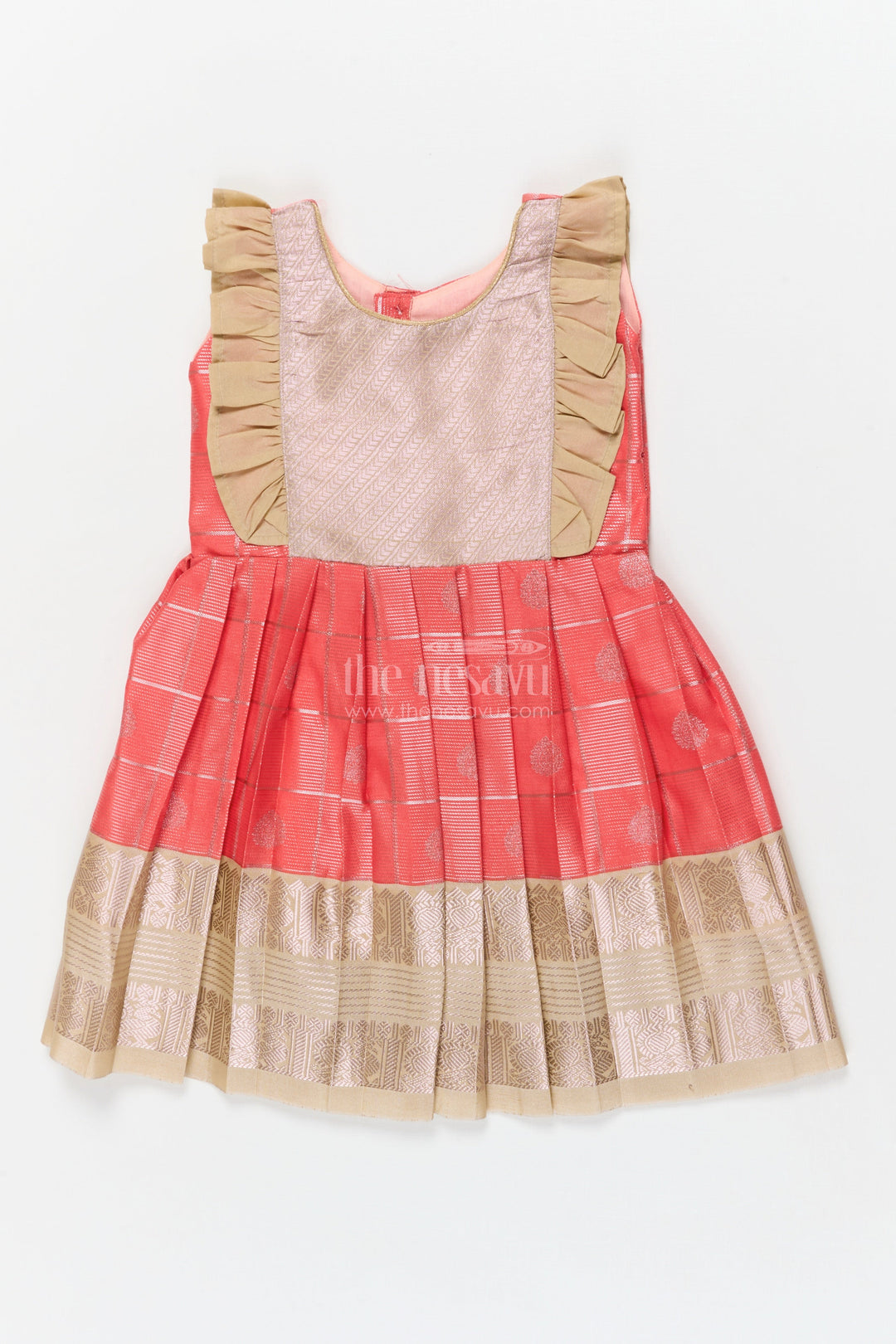 The Nesavu Girls Kanchi Silk Frock Baby Girl Kanchi Silk Frock for Weddings and Festive Family Gatherings Nesavu 10 (NB) / Pink / Style 1 KSF014AA-10 Nesavu baby girl Kanchi silk frock for weddings, poojas, and festive family occasions