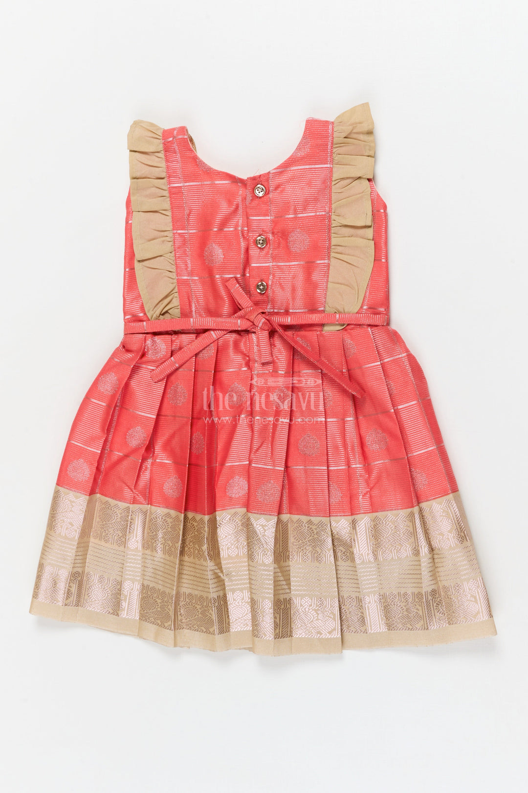 The Nesavu Girls Kanchi Silk Frock Baby Girl Kanchi Silk Frock for Weddings and Festive Family Gatherings Nesavu Nesavu baby girl Kanchi silk frock for weddings, poojas, and festive family occasions